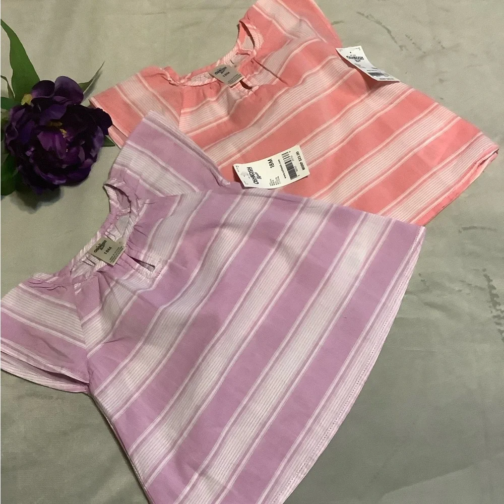 OSHKOSH B'gosh Pink & Lavendar Striped Toddler Shirts Size 18M NWT